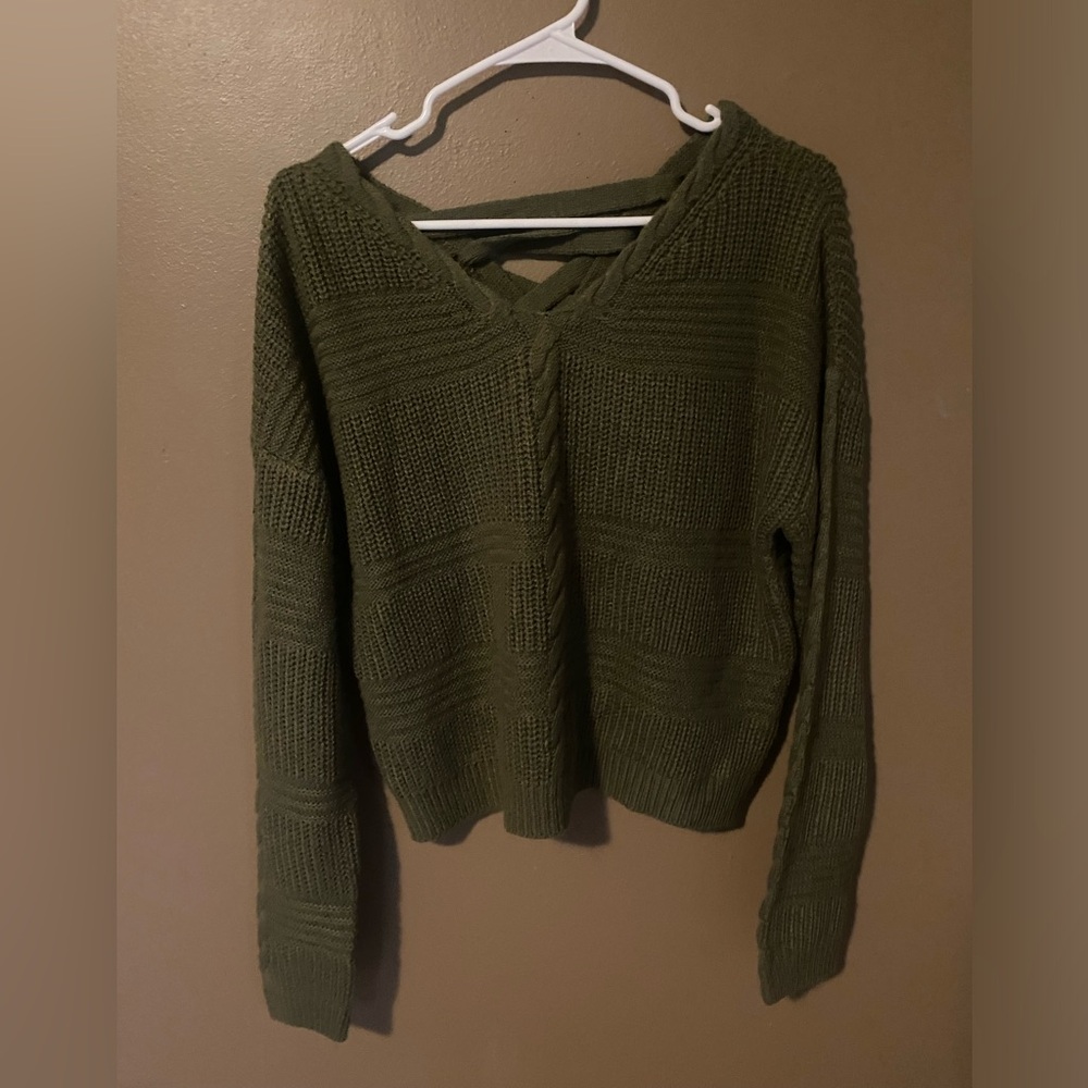 Green Knit Sweater Braided Back